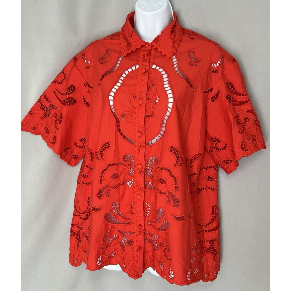 Zaco Women's  Crochet Shirt Top Blouse Size Small / Au 8‎ Red Button Down